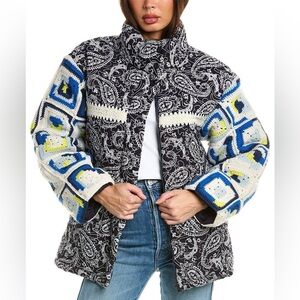 Sea NY Theodora Embroidered Paisley Parka with Crochet Sleeves size S